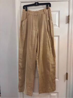 AEXAE Wide-Leg Linen Blend Pants in Tan